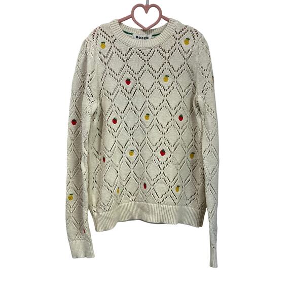 Boden Enid Embroidered Fruit Cotton Sweater Cream Knit Cottagecore S - Picture 2 of 9
